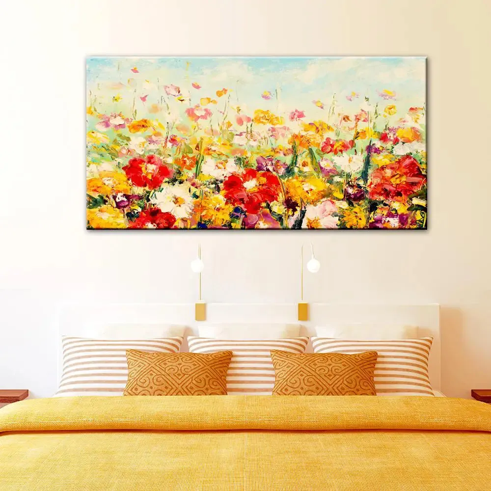 Flower Garden Nature Canvas Printed Painting With Wood Frame