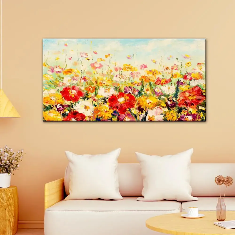 Flower Garden Nature Canvas Printed Painting With Wood Frame