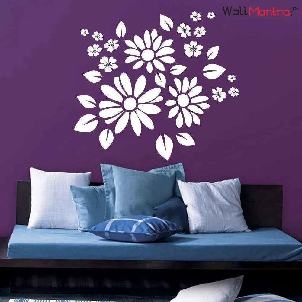 Flower Self Adhesive Vinyl Wall Sticker White
