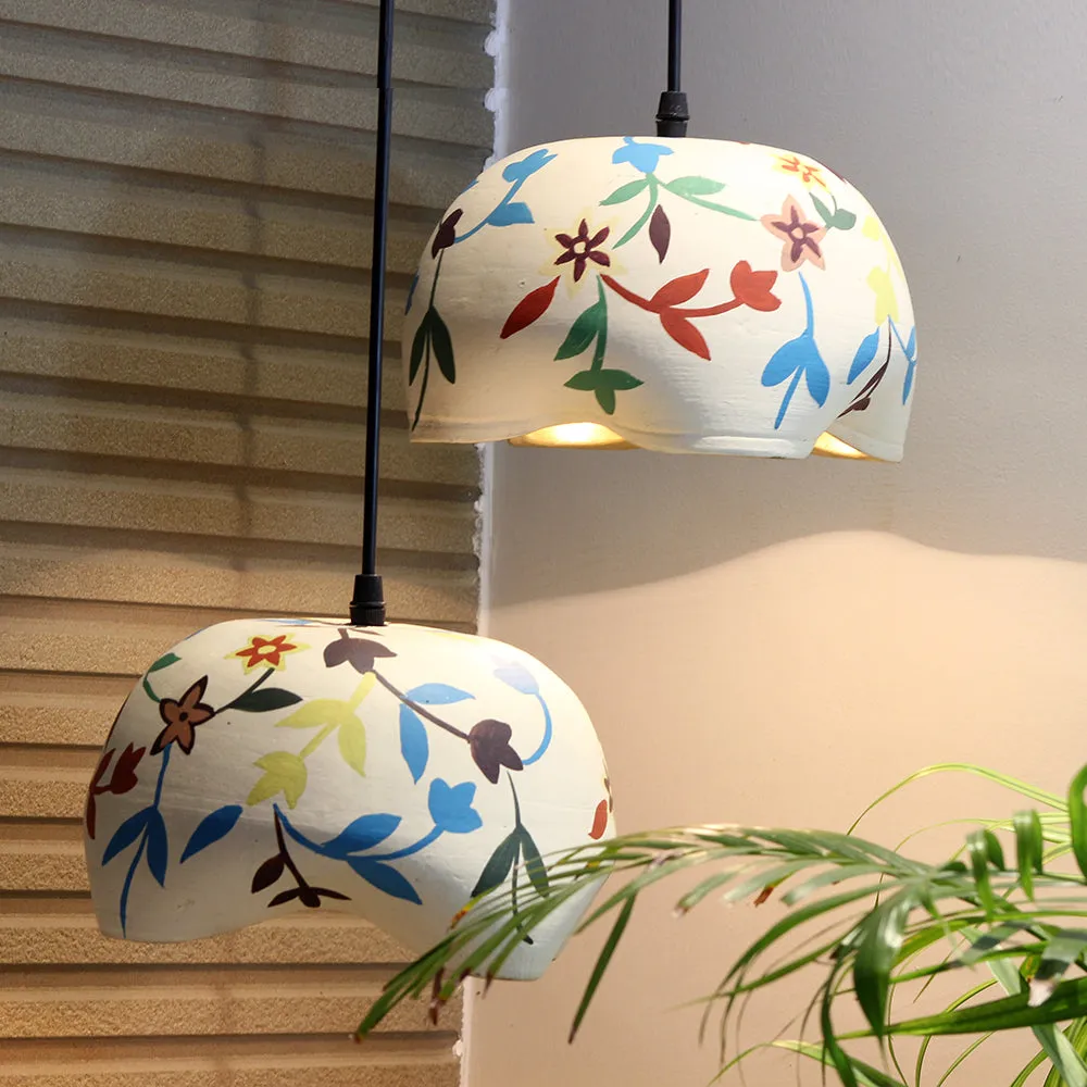Flower Shape Multicolor Handpainted Terracotta Cluster Hanging Lamp