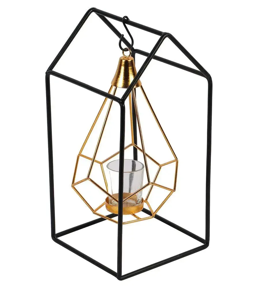 Flower-shaped Diamond Pendulam Tealight Holder with Glass