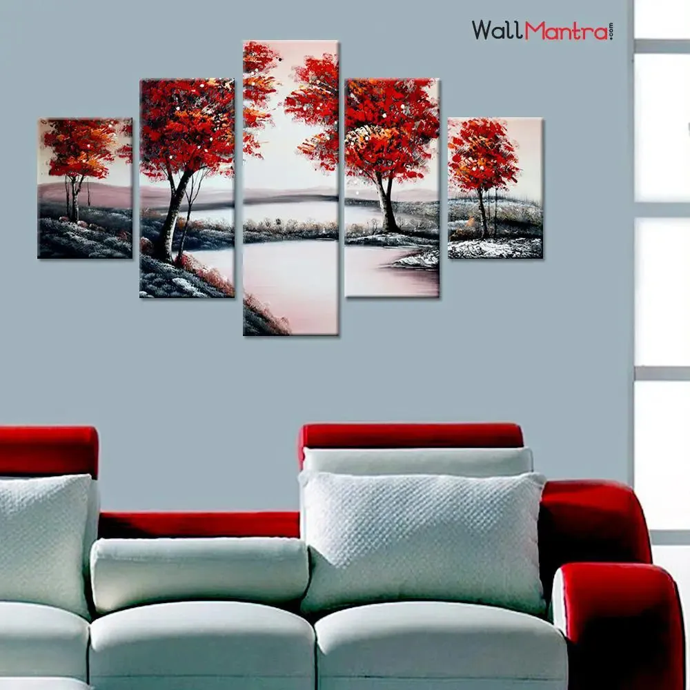 Flower Valley Canvas Print Wall Painting &amp; Modern Wall Art 5 Pieces