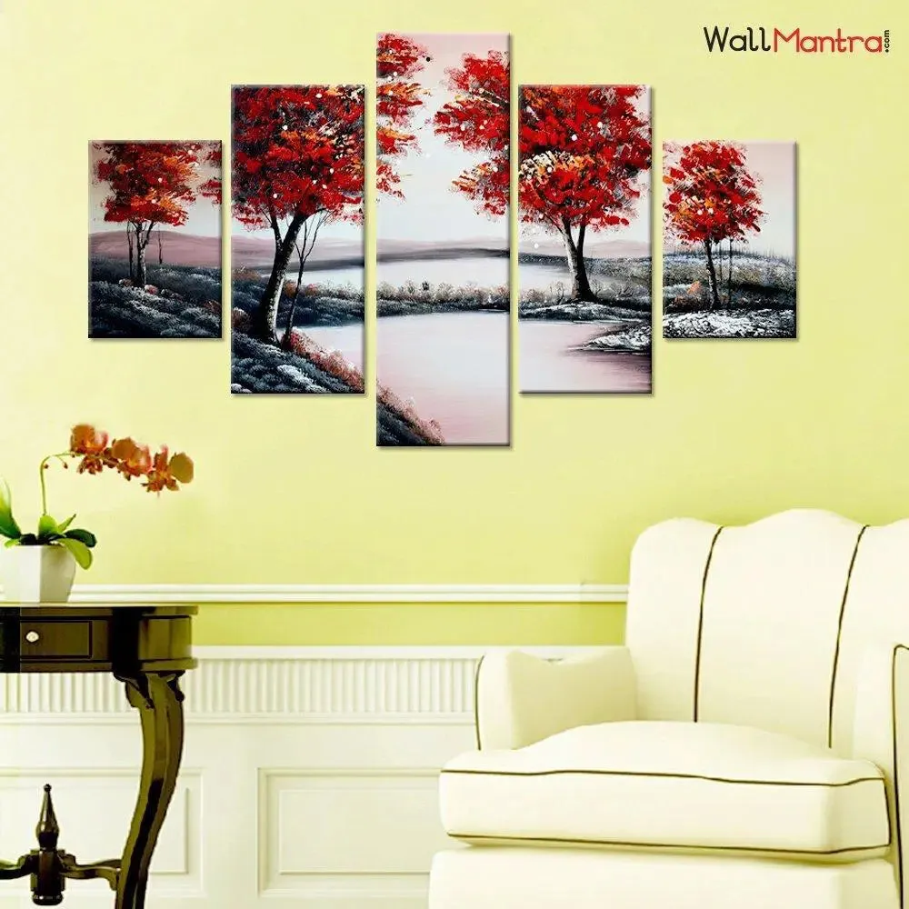 Flower Valley Canvas Print Wall Painting &amp; Modern Wall Art 5 Pieces