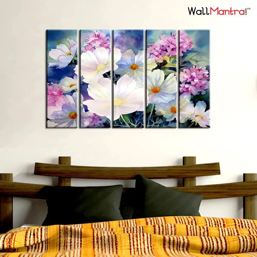Flower Wall Painting Multiple Frames Set On Canvas