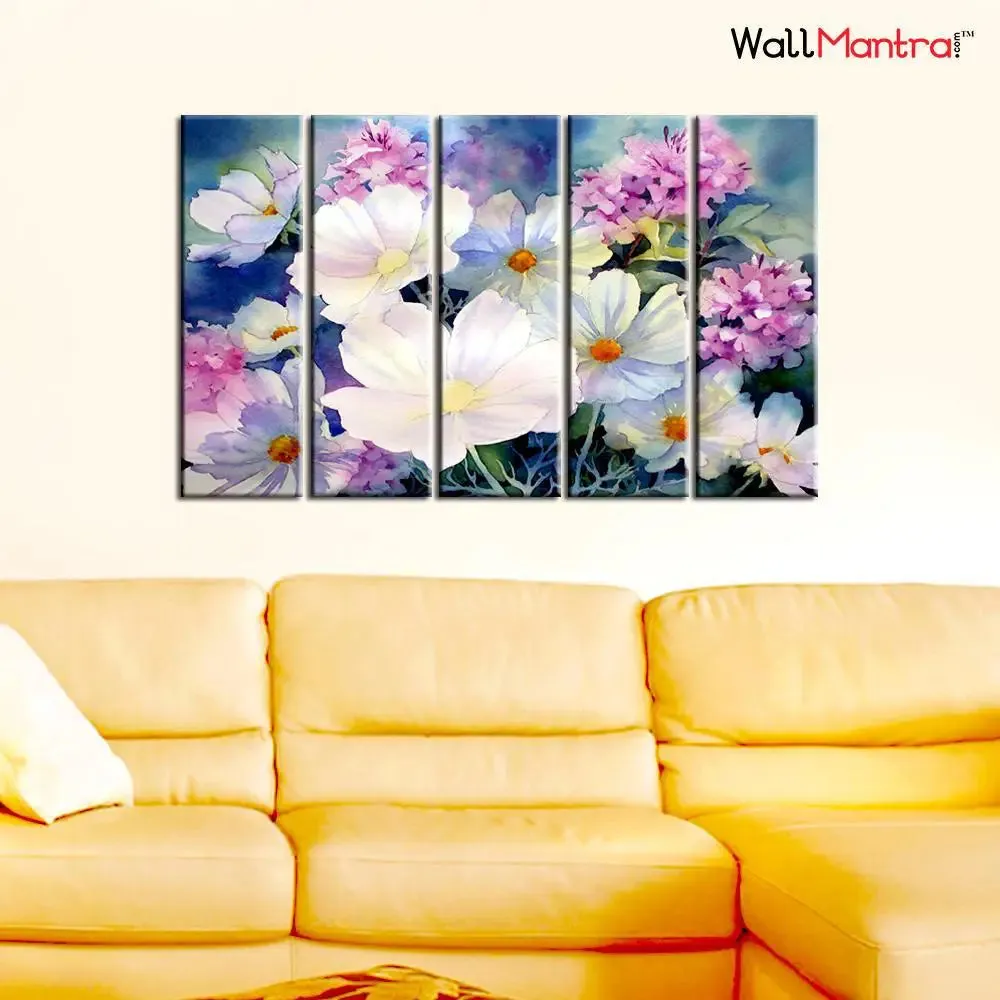 Flower Wall Painting Multiple Frames Set On Canvas