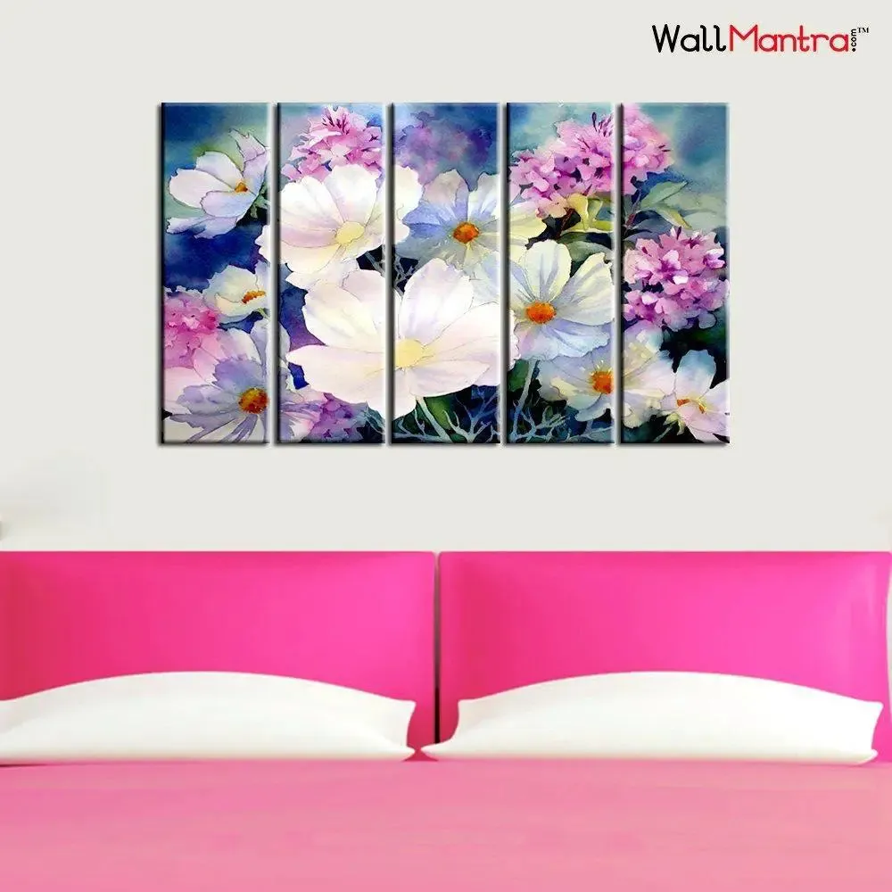 Flower Wall Painting Multiple Frames Set On Canvas