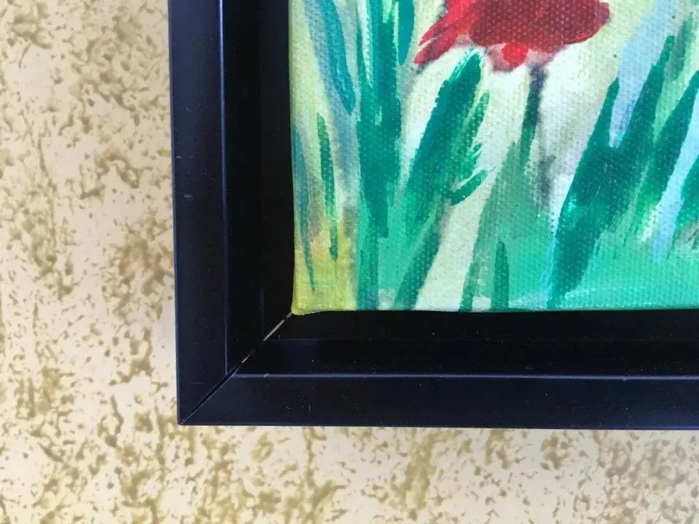 Flowers Basket on Bicycle Handmade Painting / Black Frame (Size - 18 inch (H) X 26 inch (W)