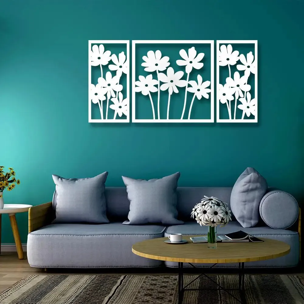Flowers Design Wooden Wall Hanging, Living Room Wooden Wall Decoration Medium(18 inch X 40 inch)