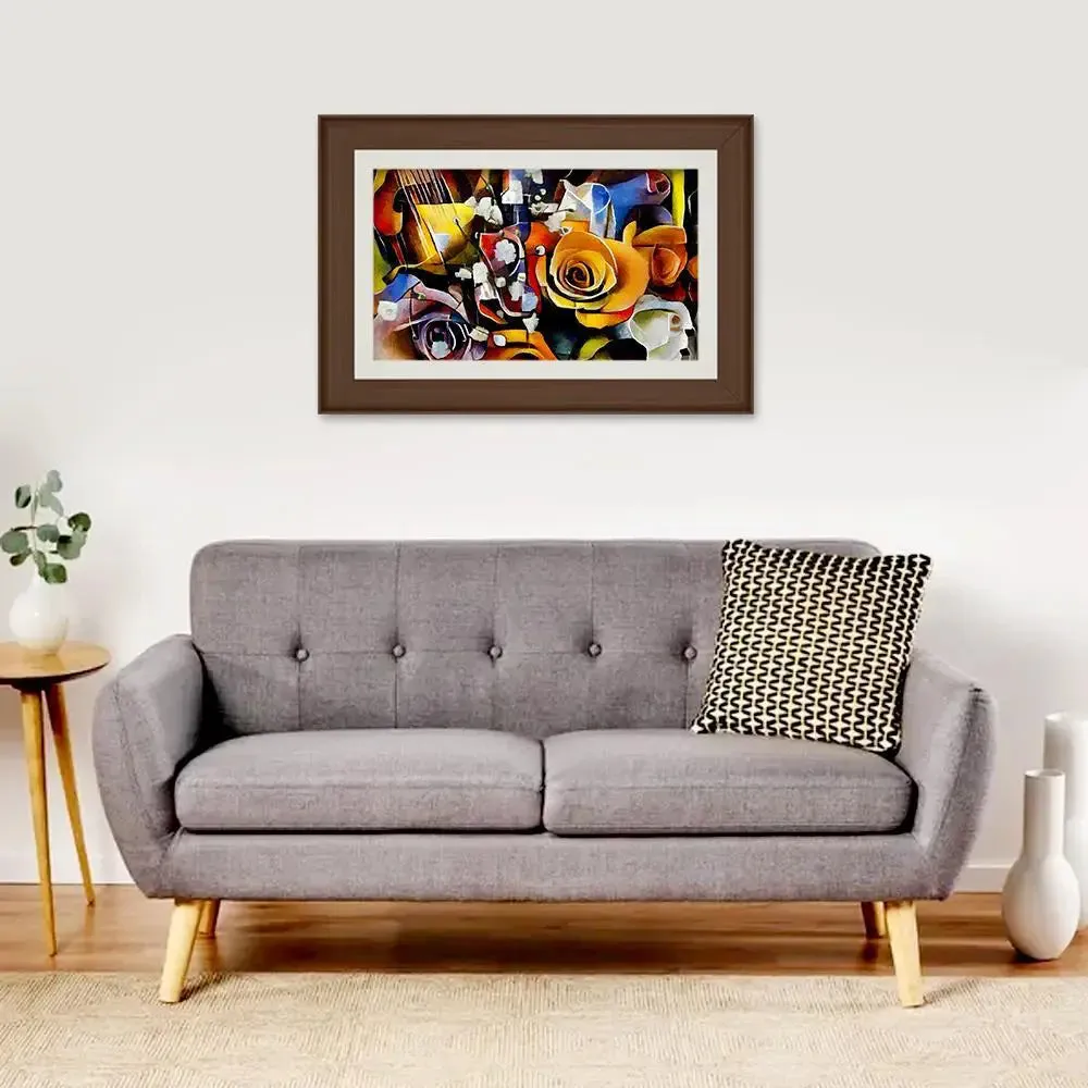 Flowers With Musical instrument Framed Wall Painting