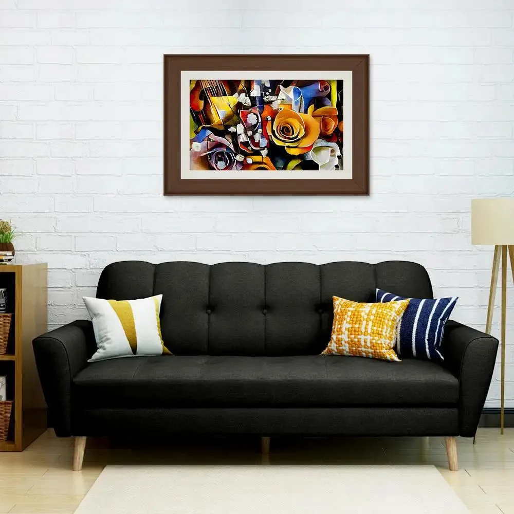 Flowers With Musical instrument Framed Wall Painting