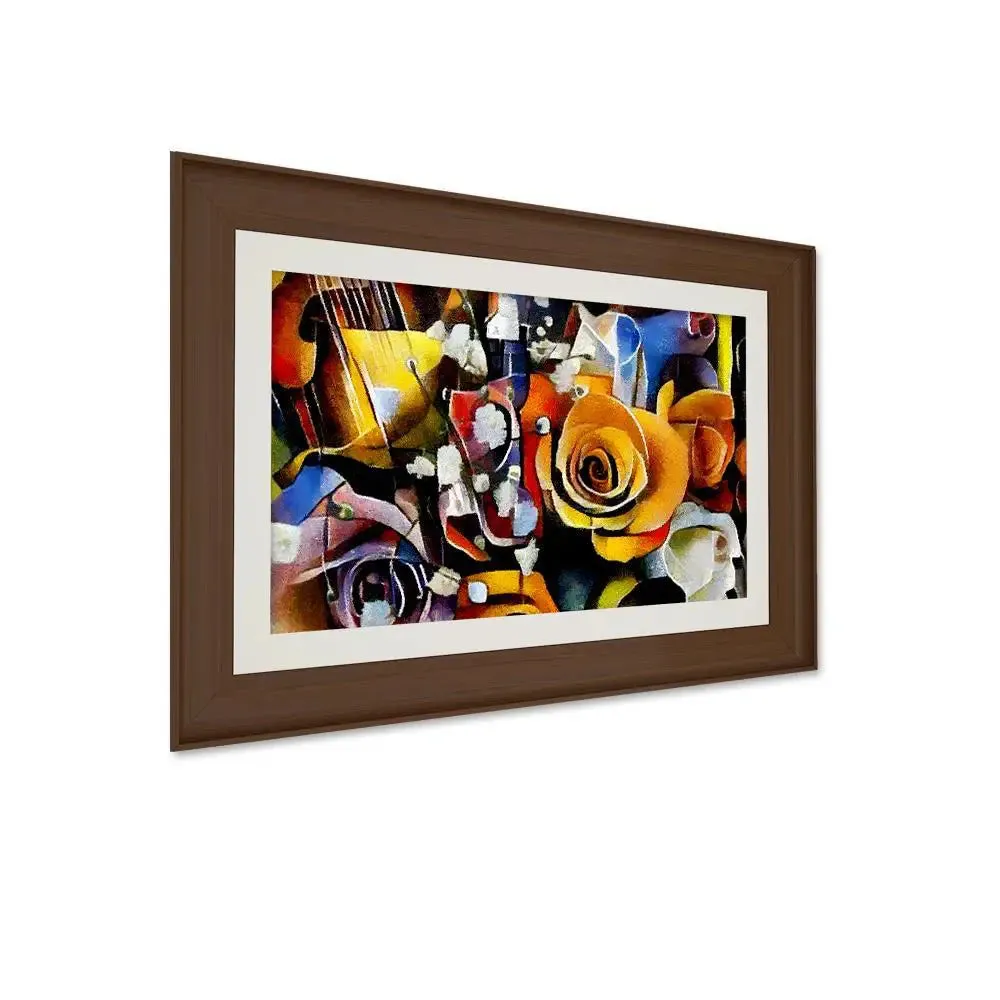 Flowers With Musical instrument Framed Wall Painting