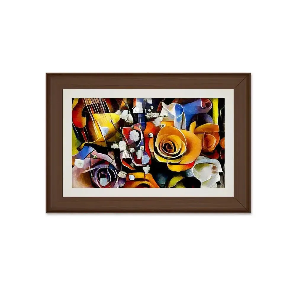 Flowers With Musical instrument Framed Wall Painting