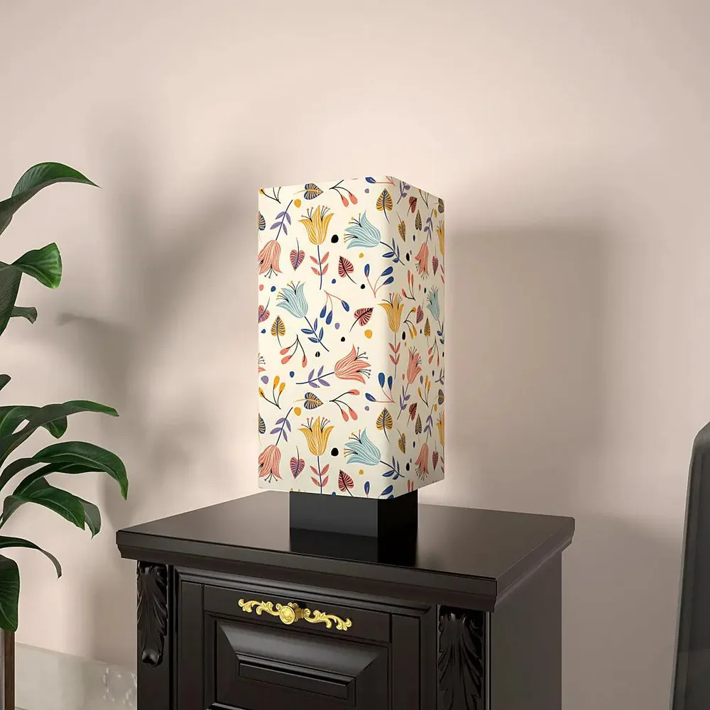 Flowy Tulips Printed Rectangle Table Lamp