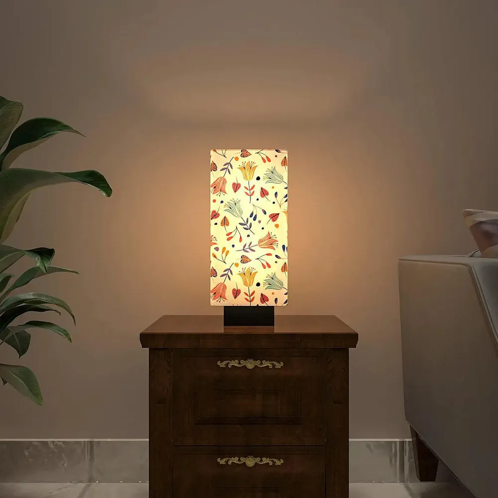 Flowy Tulips Printed Rectangle Table Lamp