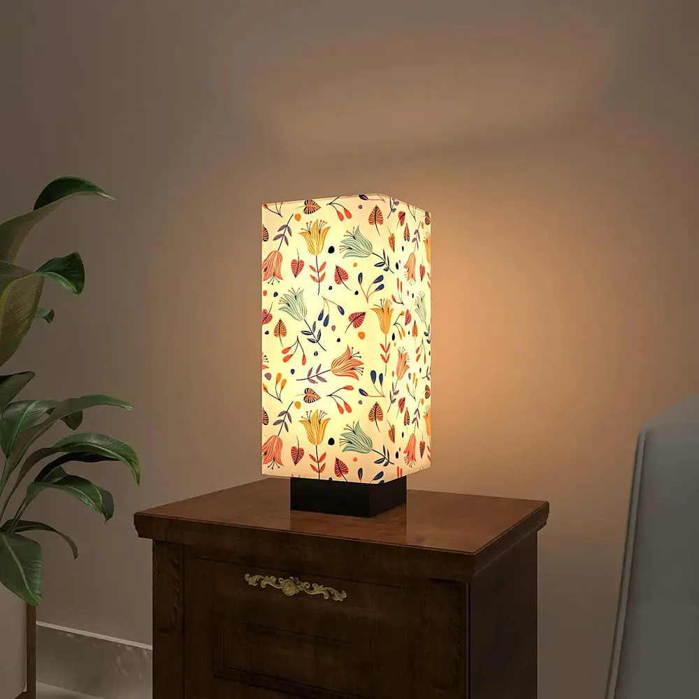 Flowy Tulips Printed Rectangle Table Lamp