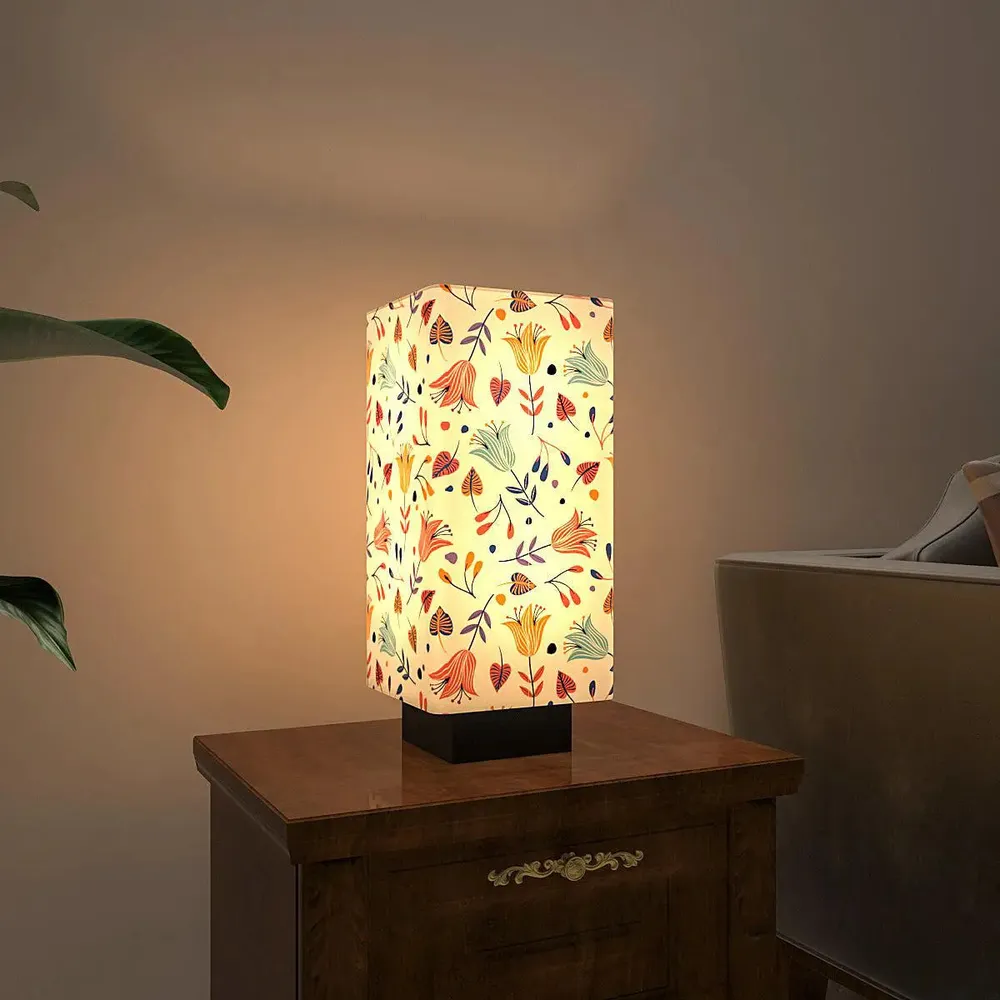 Flowy Tulips Printed Rectangle Table Lamp