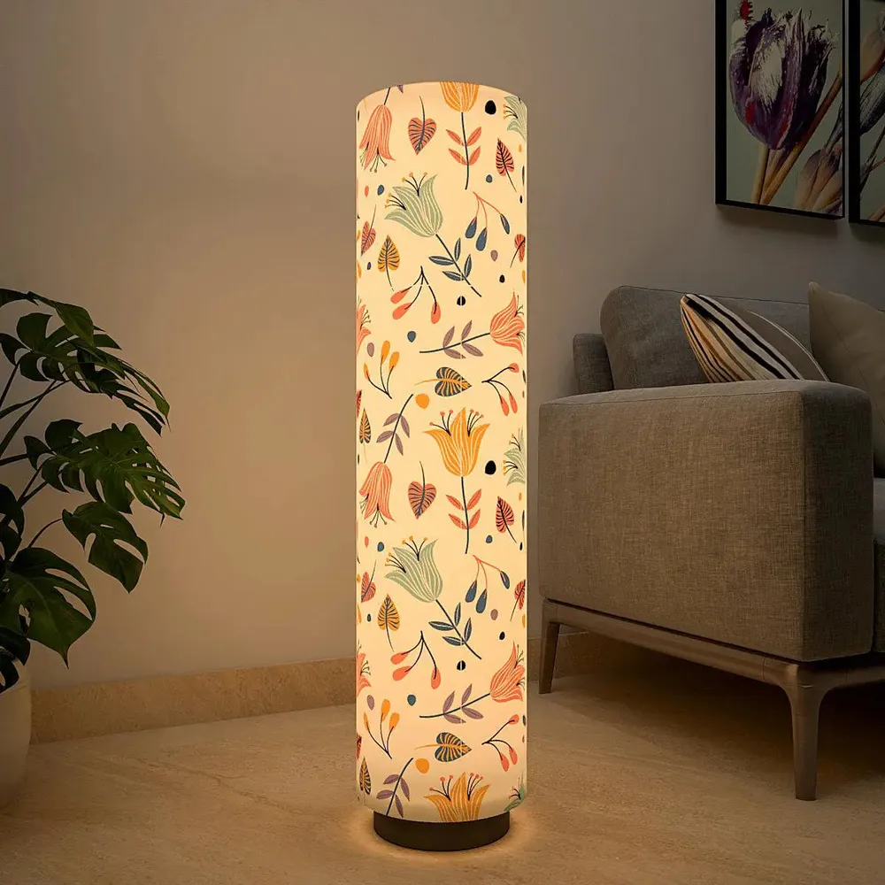 Flowy Tulips Printed Round Floor Lamp