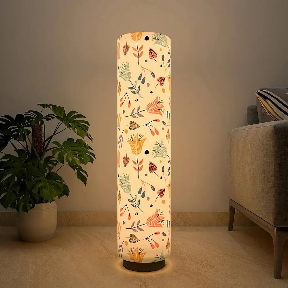 Flowy Tulips Printed Round Floor Lamp