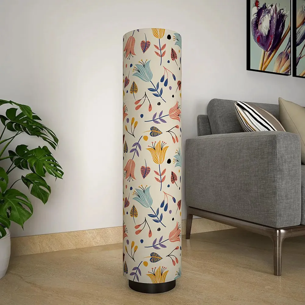 Flowy Tulips Printed Round Floor Lamp
