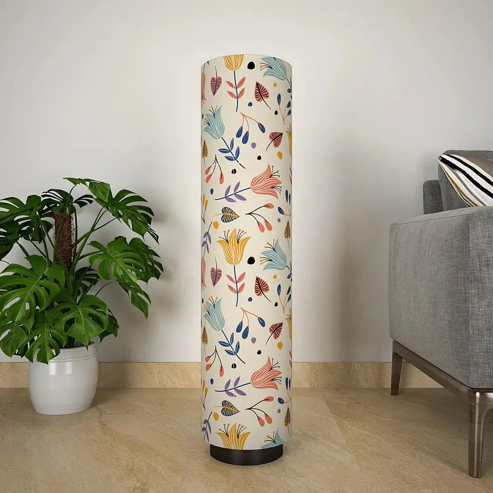 Flowy Tulips Printed Round Floor Lamp
