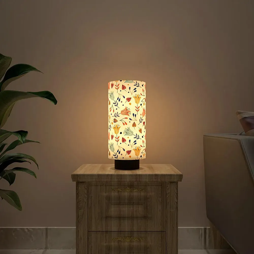 Flowy Tulips Printed Round Table Lamp
