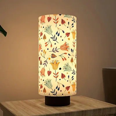 Flowy Tulips Printed Round Table Lamp