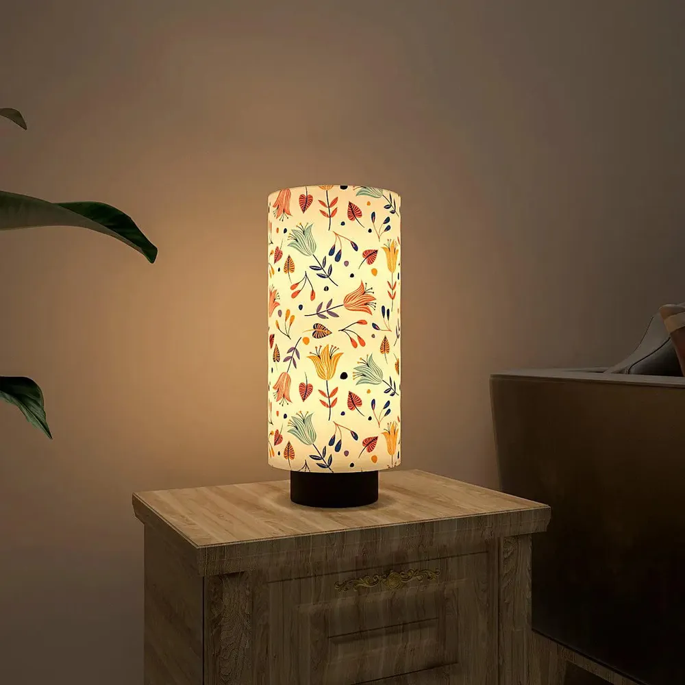 Flowy Tulips Printed Round Table Lamp