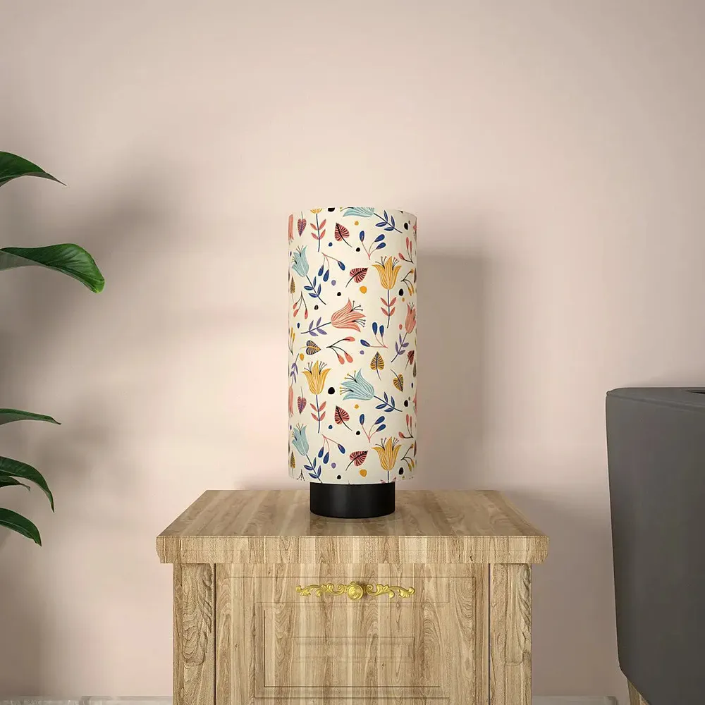 Flowy Tulips Printed Round Table Lamp