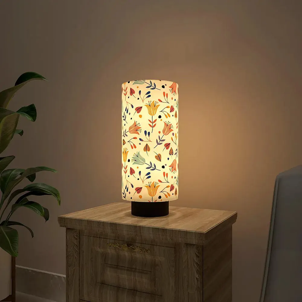 Flowy Tulips Printed Round Table Lamp
