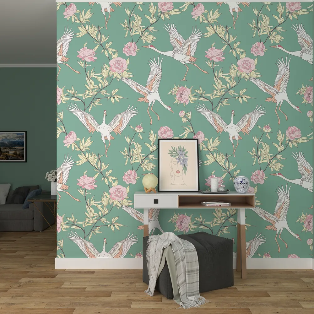 Flying Cheerful Flamingos Turquoise Premium Quality Wallpaper