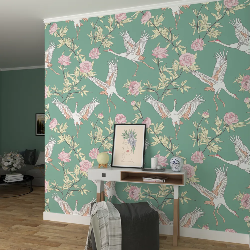 Flying Cheerful Flamingos Turquoise Premium Quality Wallpaper