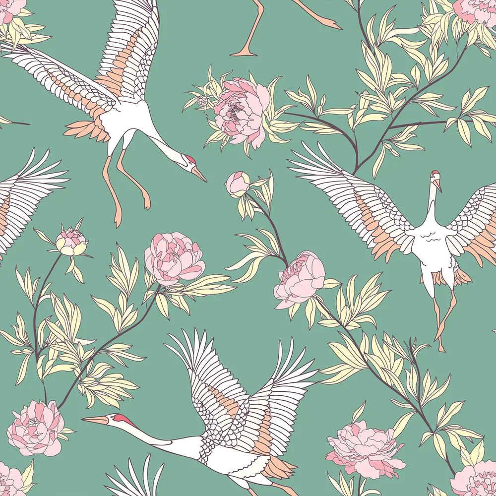 Flying Cheerful Flamingos Turquoise Premium Quality Wallpaper