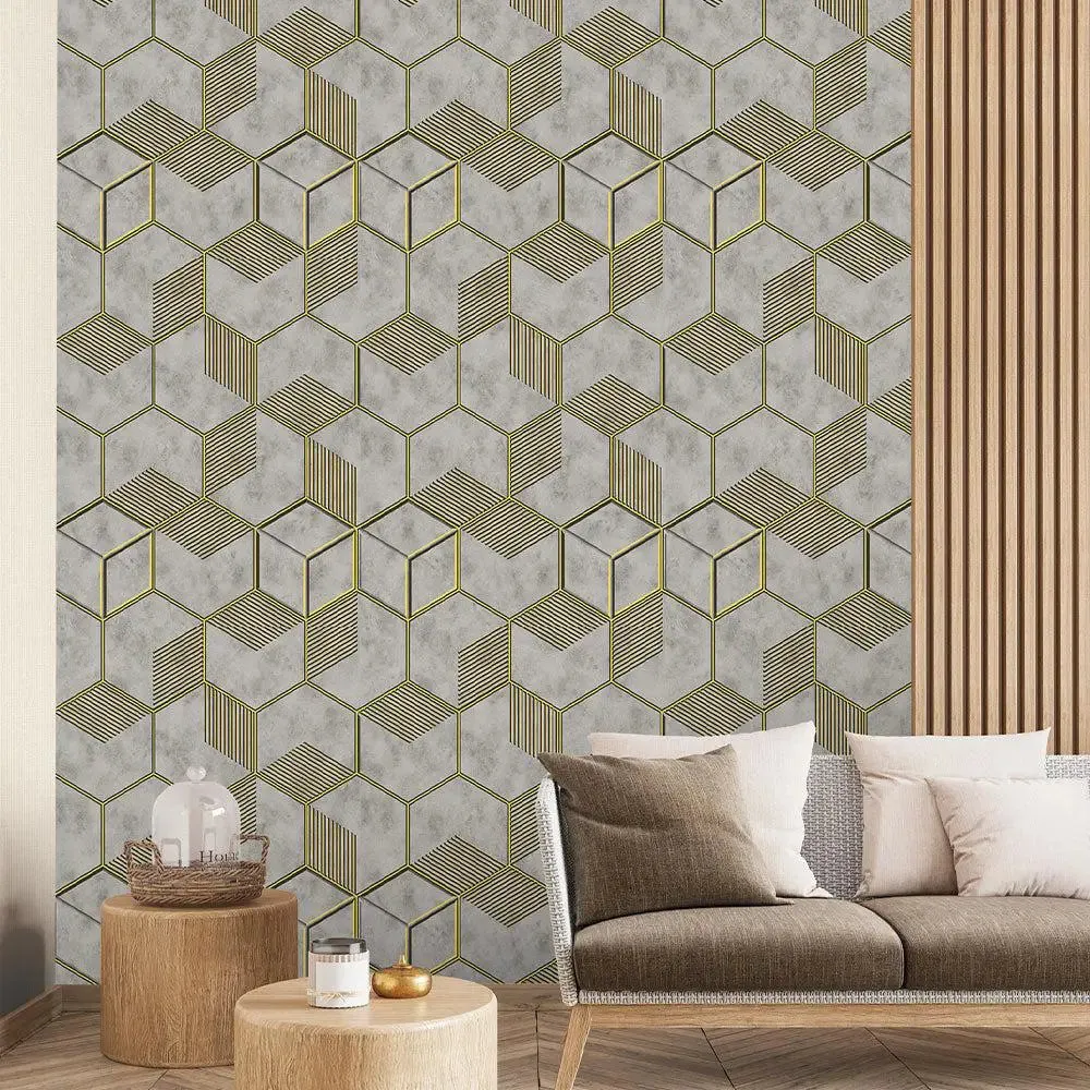 Foil Honeycomb Textured Premium Wallpaper- Altis Collection yellow