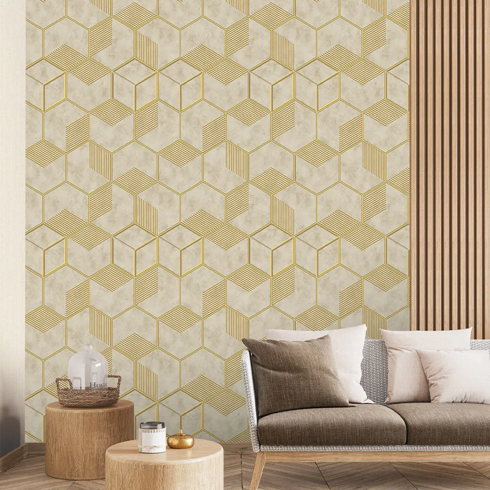 Foil Honeycomb Textured Premium Wallpaper- Altis Collection yellow