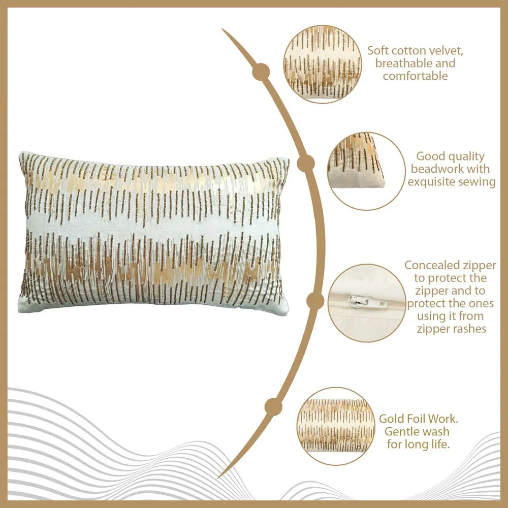 Foil Print Ivory Cotton Decorative Cushion Cover