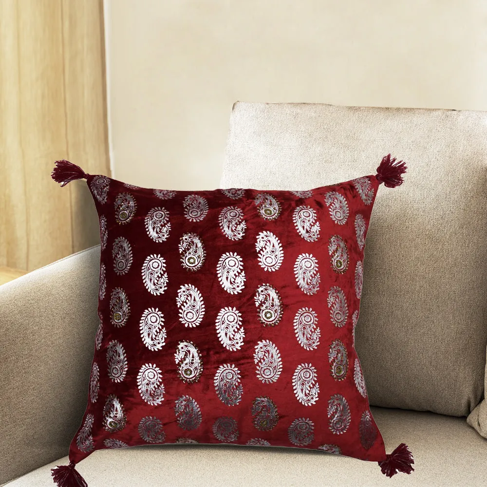Foil Print Maroon Cotton Decorative Cushion Cover