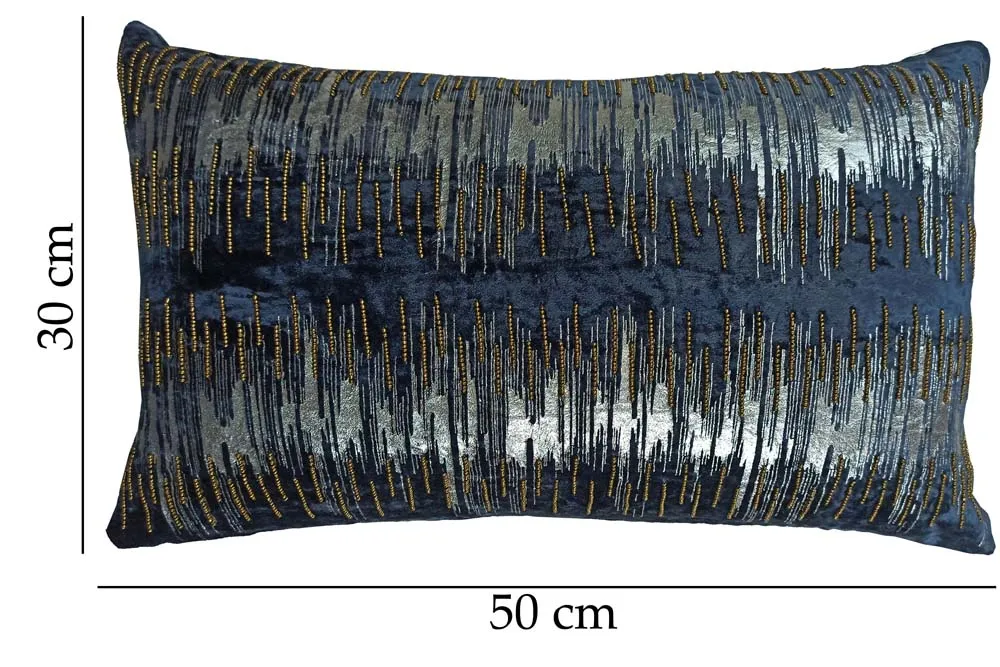 Foil Print Navy Blue Cotton Decorative Cushion Cover