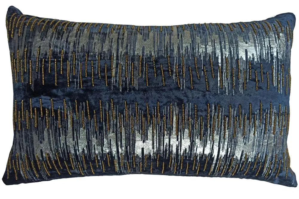 Foil Print Navy Blue Cotton Decorative Cushion Cover