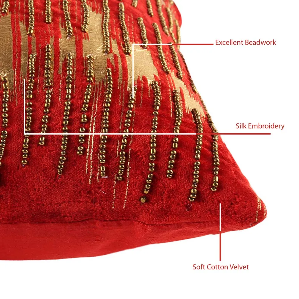 Foil Print Red Cotton Decorative Cushion Cover