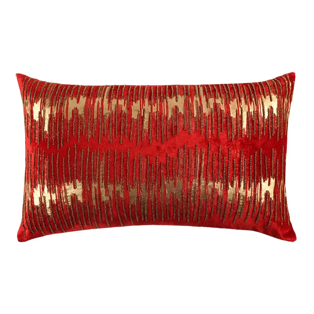 Foil Print Red Cotton Decorative Cushion Cover