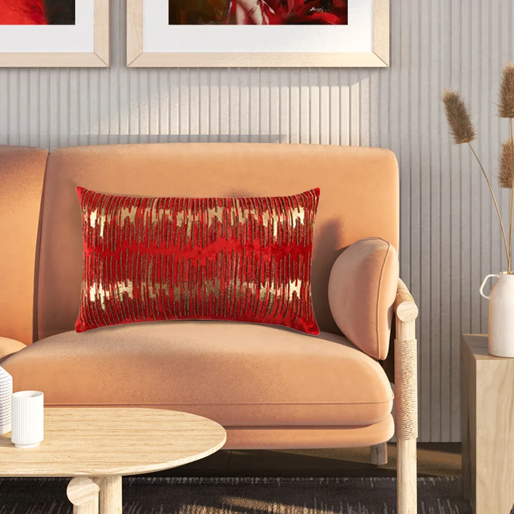 Foil Print Red Cotton Decorative Cushion Cover