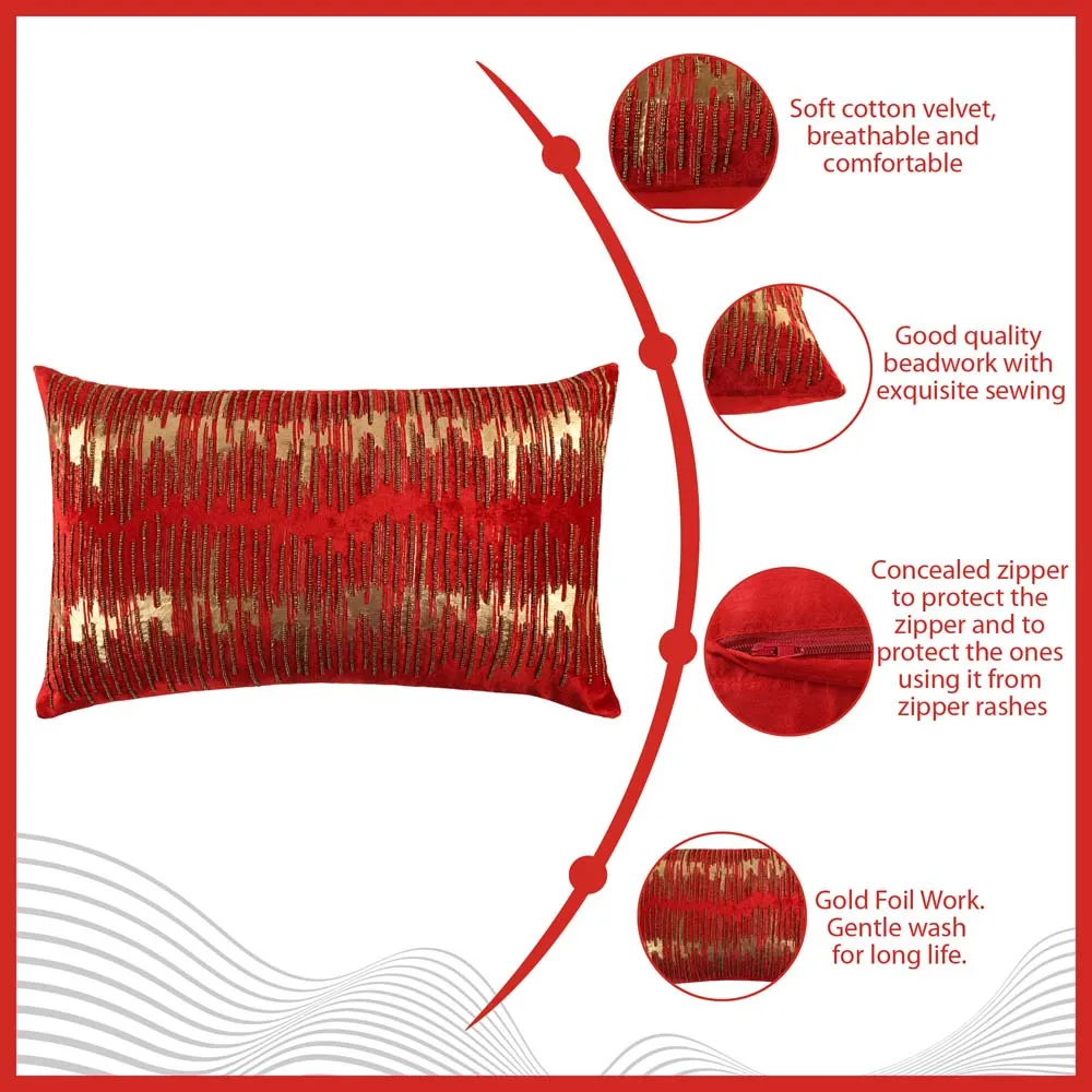 Foil Print Red Cotton Decorative Cushion Cover