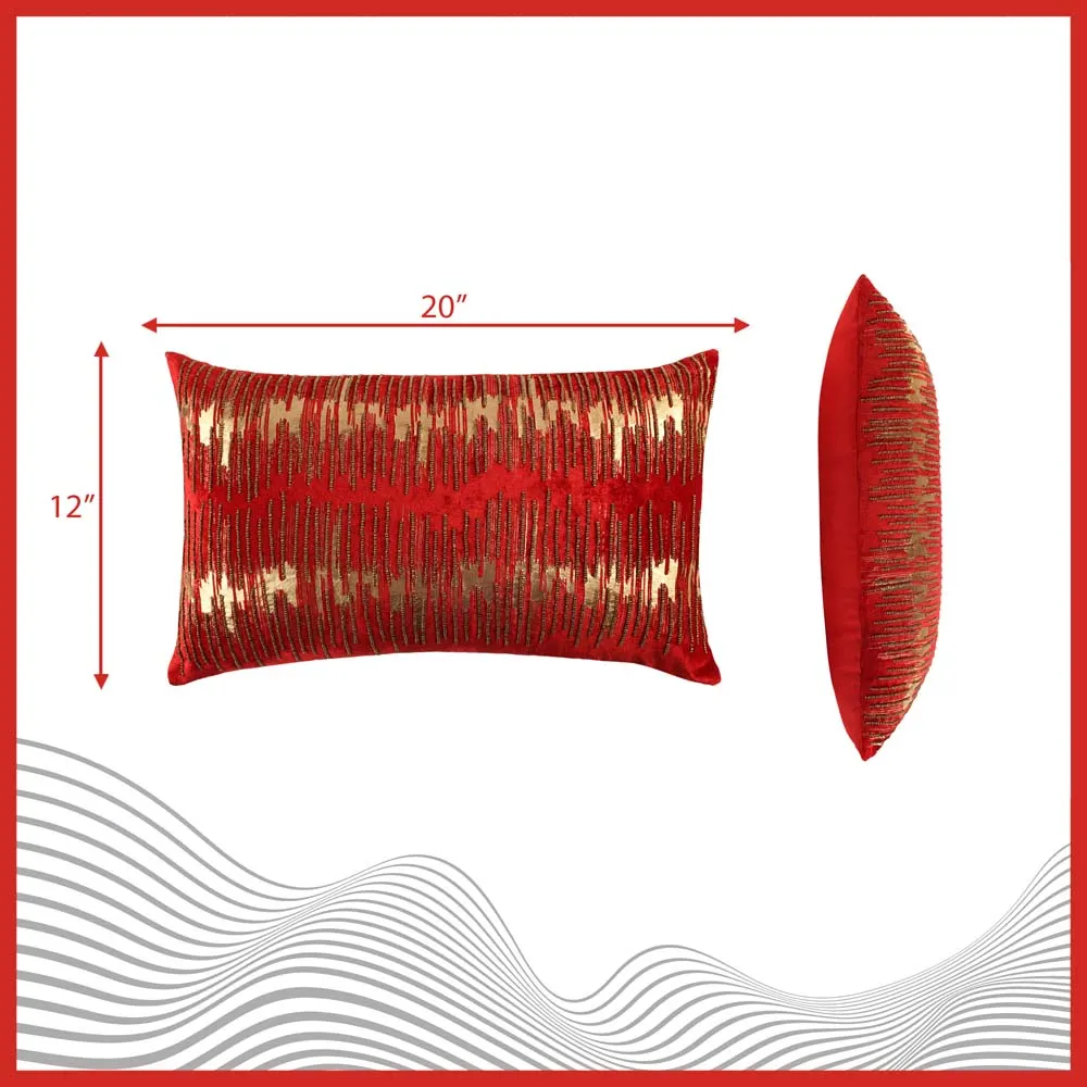 Foil Print Red Cotton Decorative Cushion Cover