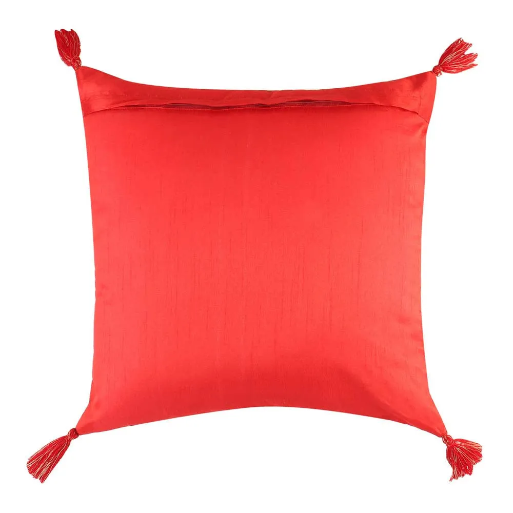 Foil Print Red & Gold Cotton Decorative Cushion Cover
