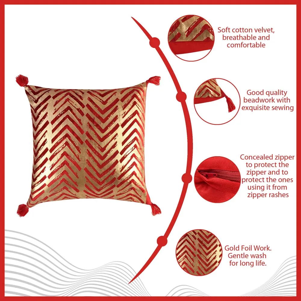 Foil Print Red & Gold Cotton Decorative Cushion Cover