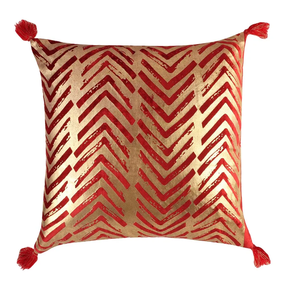 Foil Print Red & Gold Cotton Decorative Cushion Cover