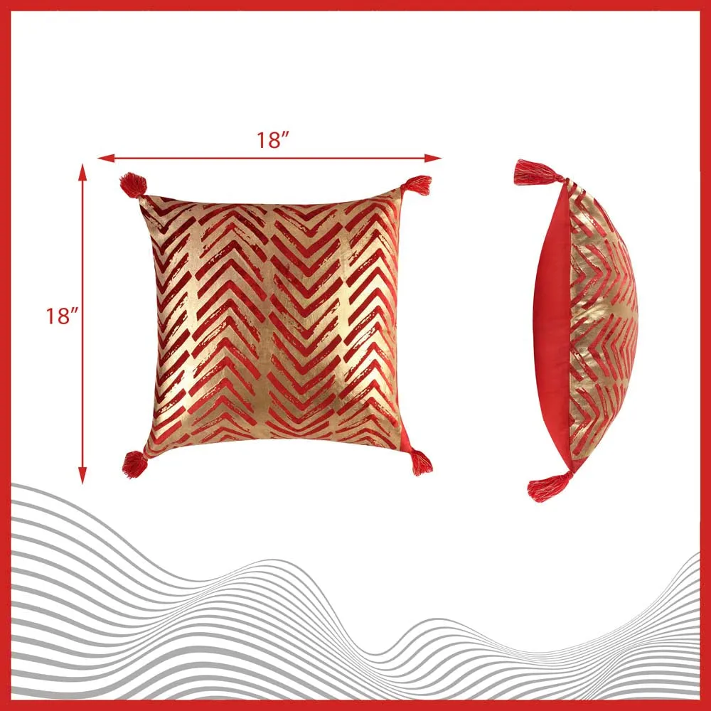 Foil Print Red & Gold Cotton Decorative Cushion Cover