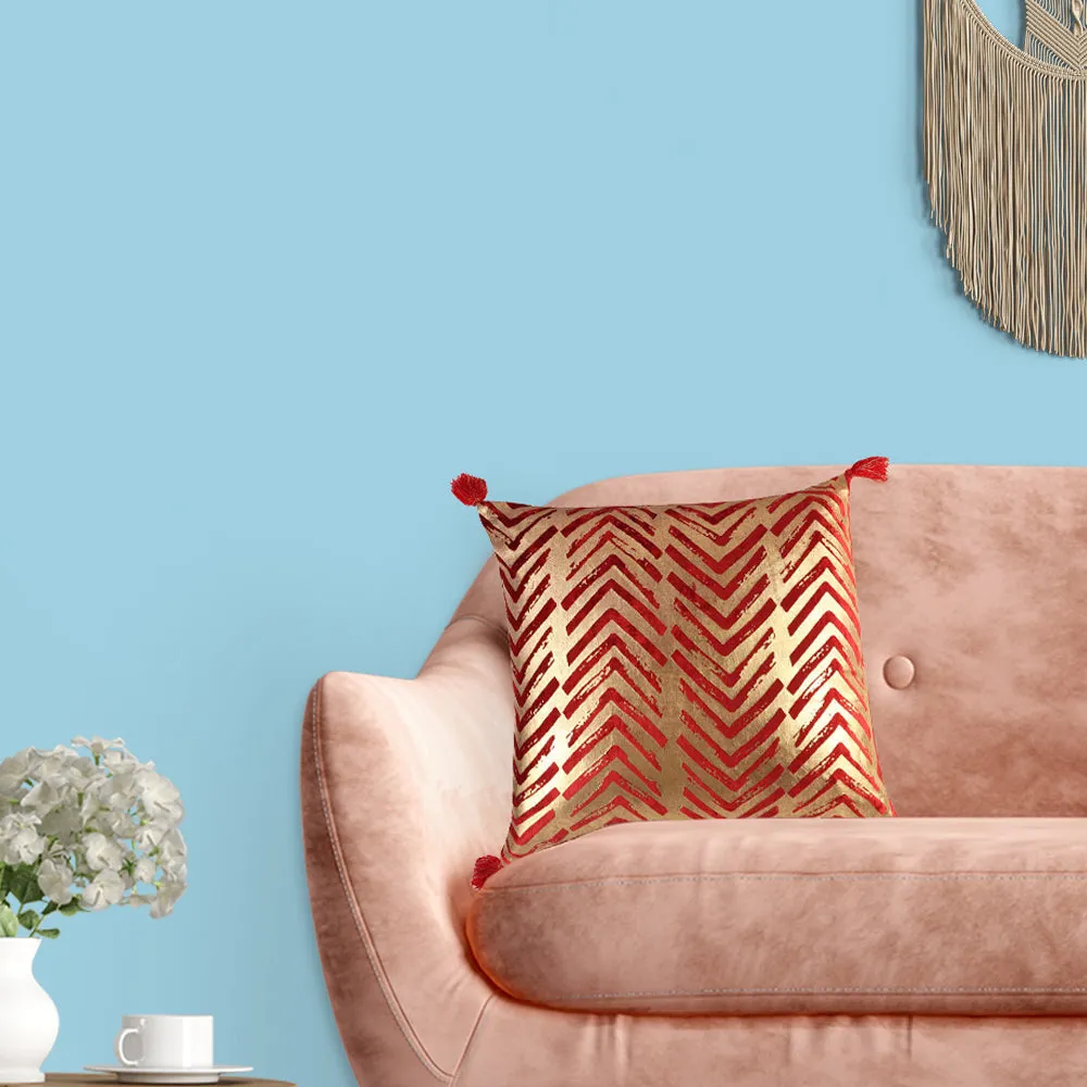 Foil Print Red & Gold Cotton Decorative Cushion Cover