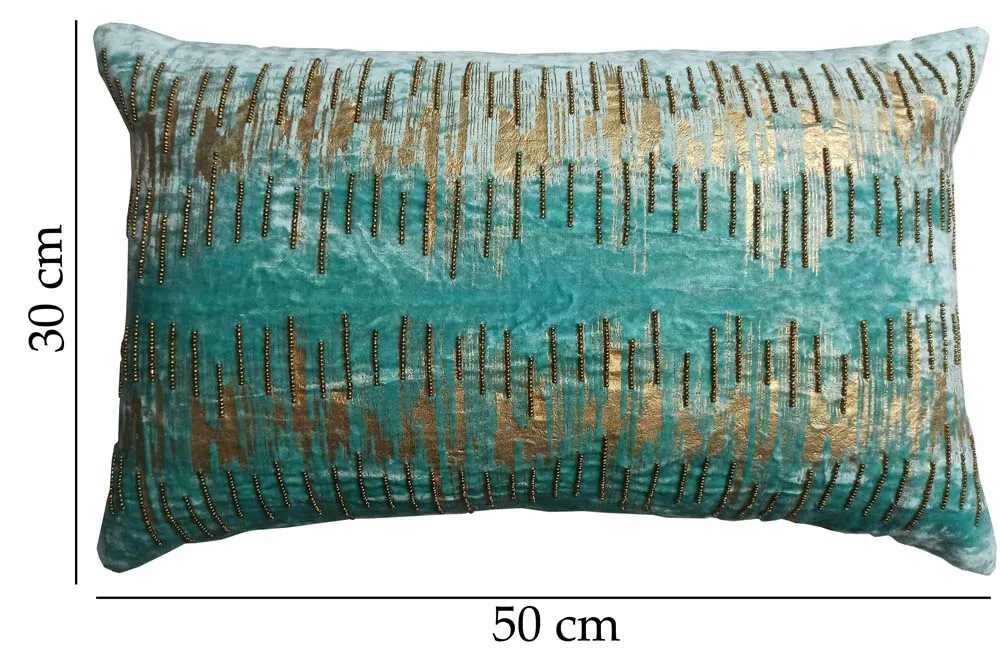 Foil Print Sea Green Cotton Decorative Cushion Cover