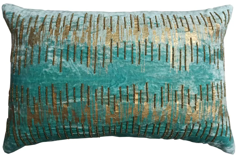 Foil Print Sea Green Cotton Decorative Cushion Cover